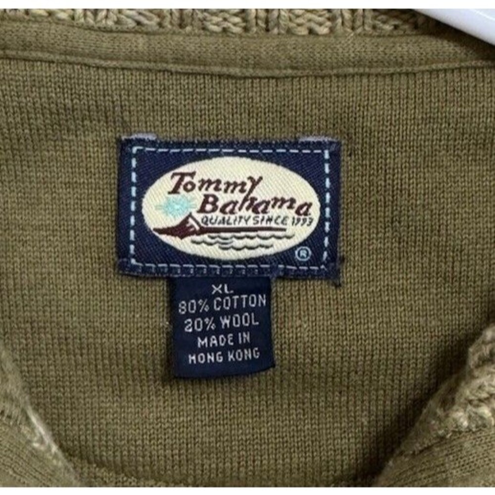 Shabby Chic Tommy Bahama XL Half Zip Fisherman’s Sweater Cotton Wool Blend Heavy - Picture 2 of 6